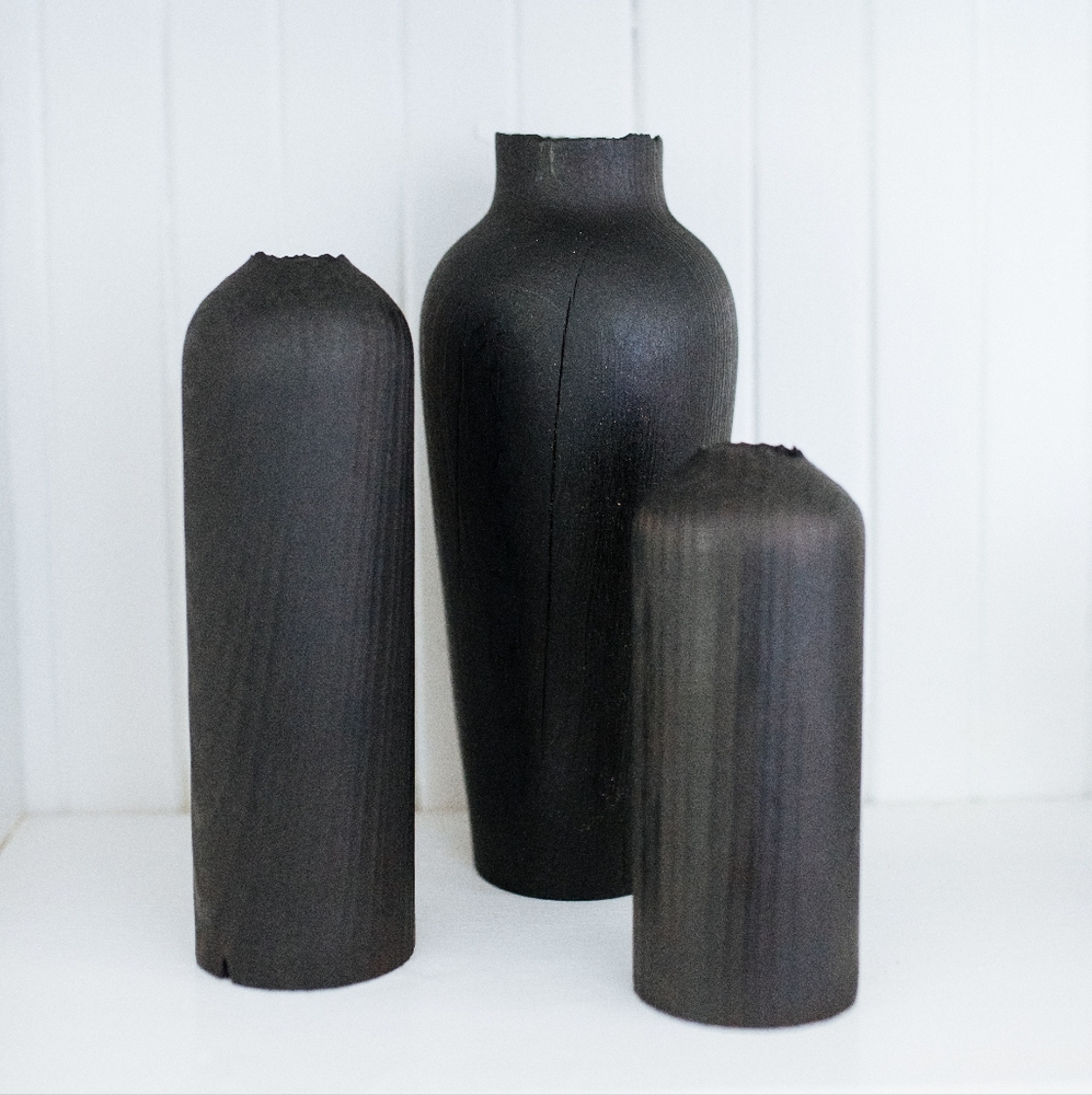 Charred Wooden Vases (Set of Three)